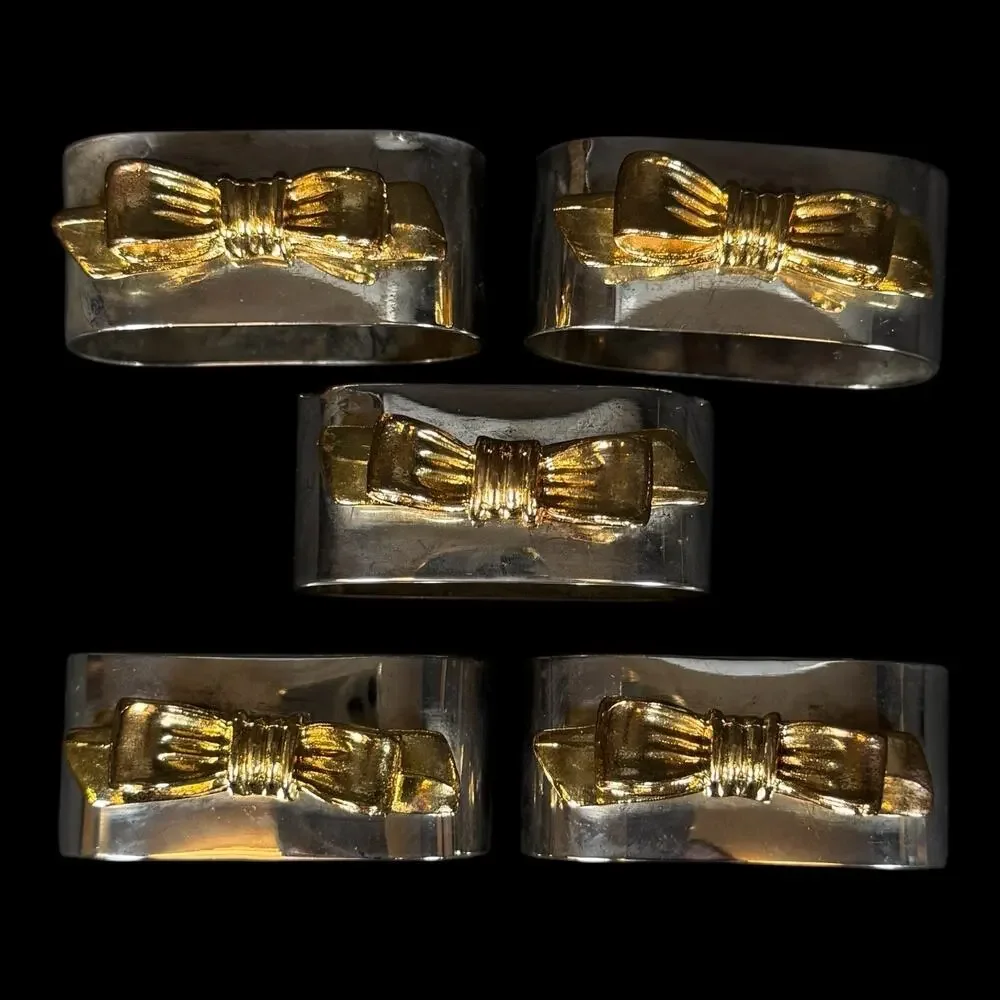 Lot of 5 Vintage Silver Gold Plated Napkin Holder Rings